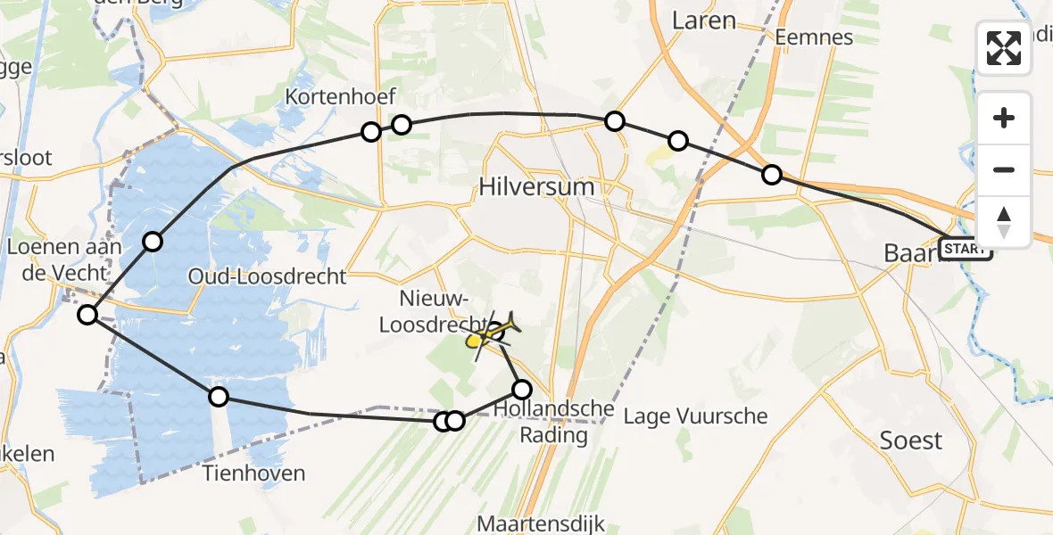 Routekaart van de vlucht: Politieheli naar Vliegveld Hilversum