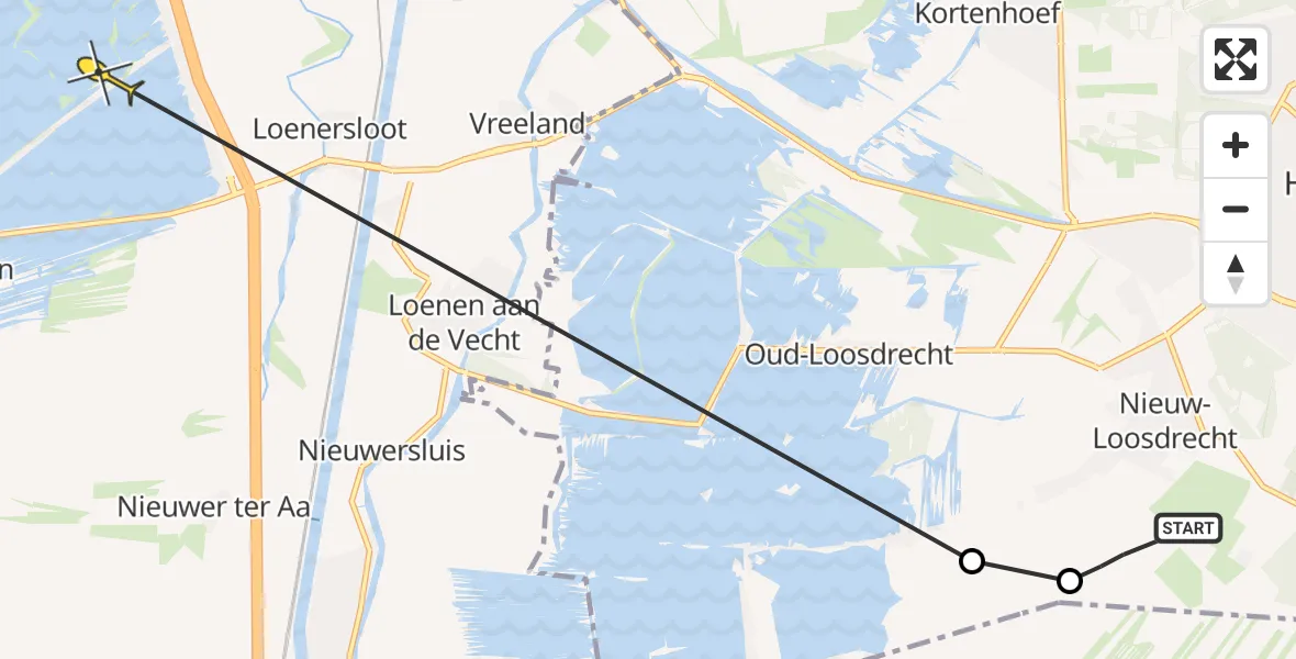 Routekaart van de vlucht: Politiehelikopter naar Vinkeveen