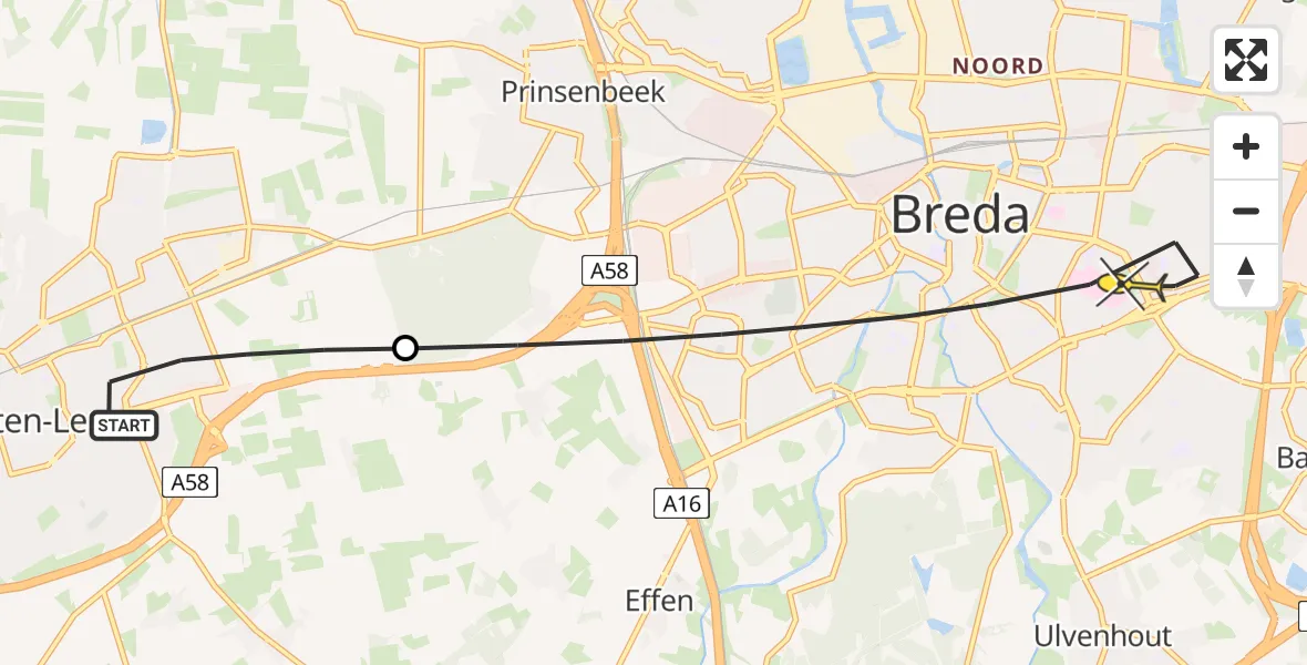 Routekaart van de vlucht: Lifeliner 2 naar Breda
