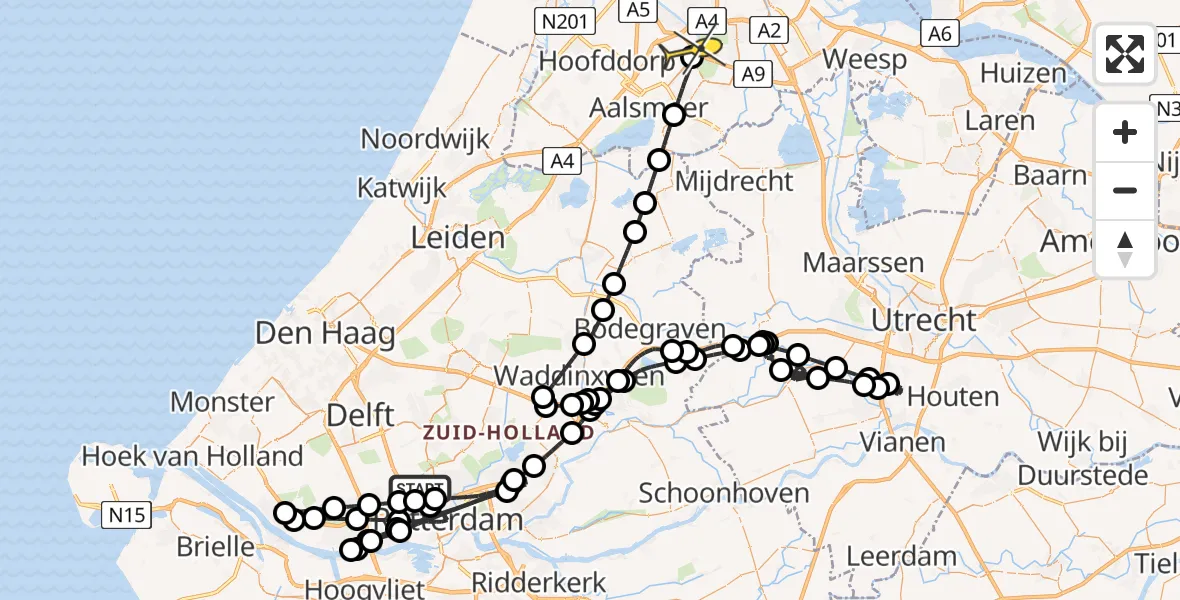 Routekaart van de vlucht: Politieheli naar Schiphol