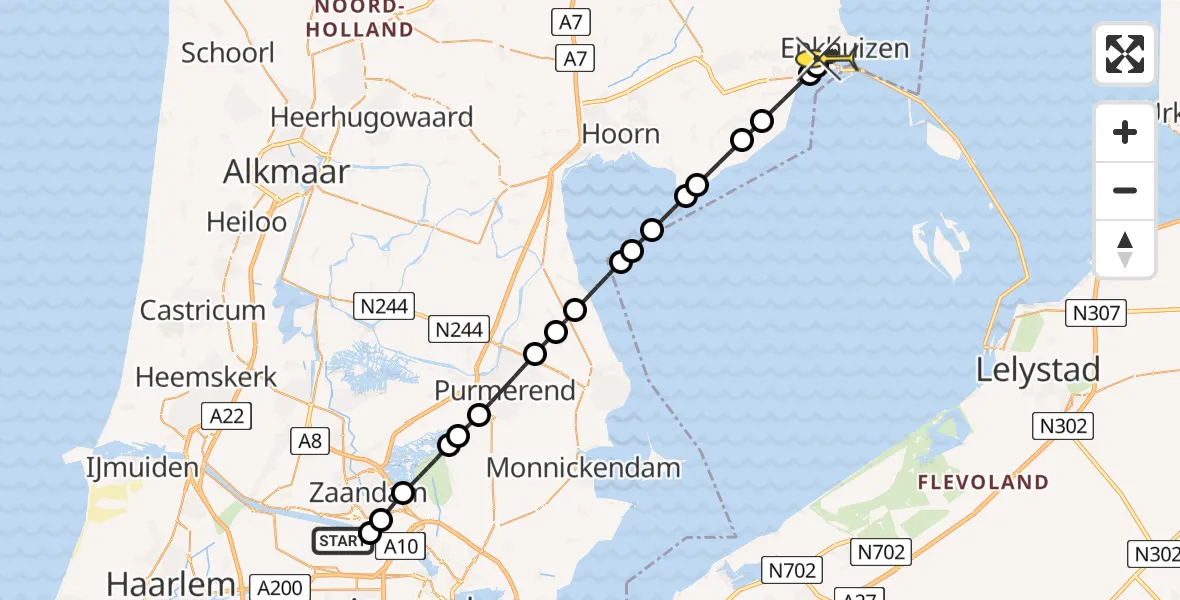Routekaart van de vlucht: Lifeliner 1 naar Enkhuizen