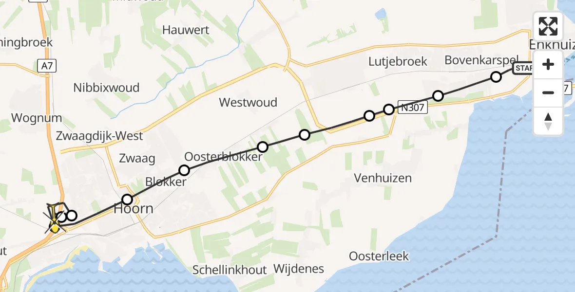 Routekaart van de vlucht: Lifeliner 1 naar Berkhout
