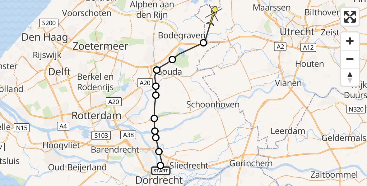 Routekaart van de vlucht: Politieheli naar Zegveld