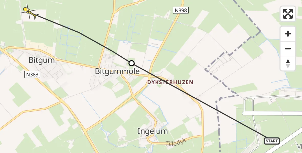 Routekaart van de vlucht: Ambulancehelikopter naar St.-Annaparochie