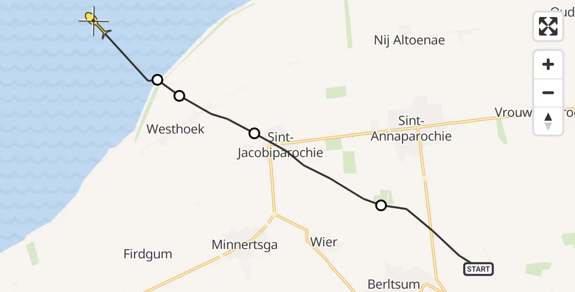 Routekaart van de vlucht: Ambulancehelikopter naar Oosterend