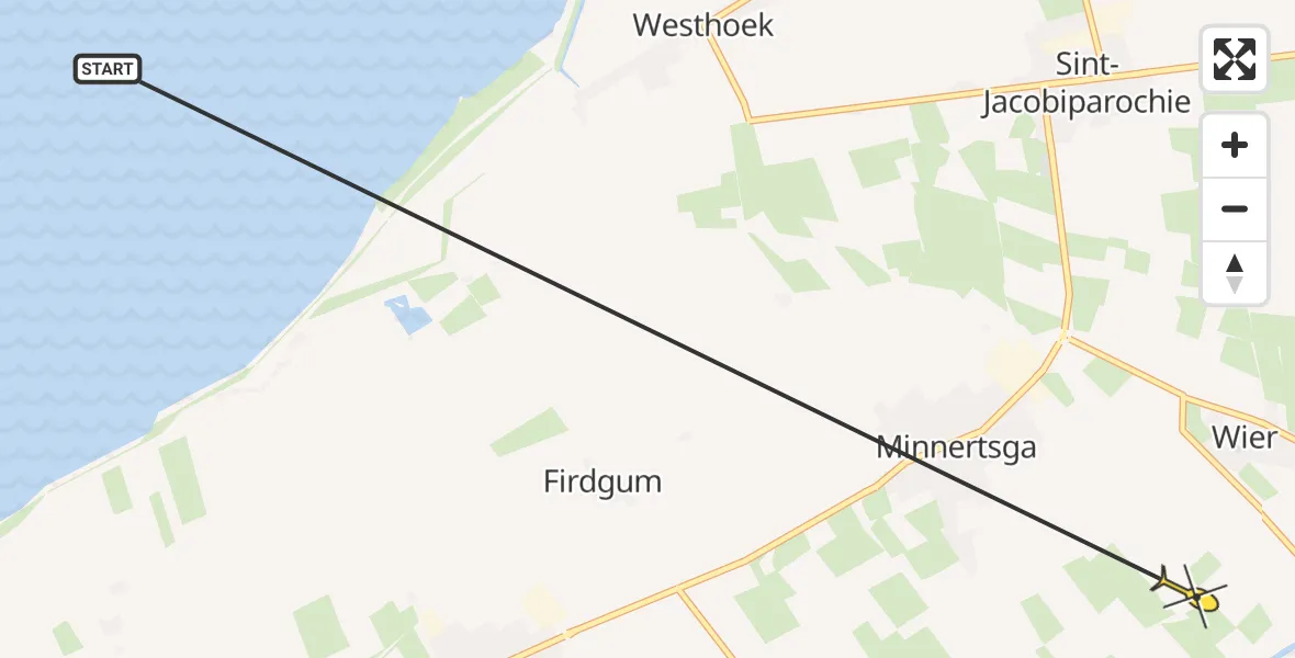 Routekaart van de vlucht: Ambulancehelikopter naar Minnertsga
