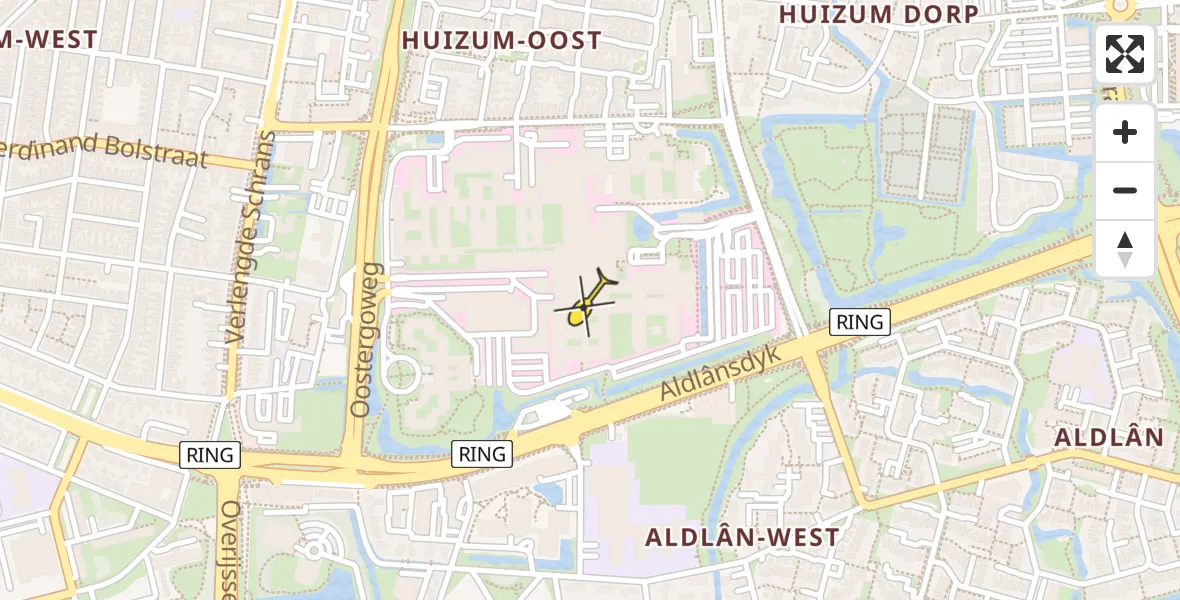 Vluchtroute Ambulancehelikopter van Leeuwarden naar Leeuwarden