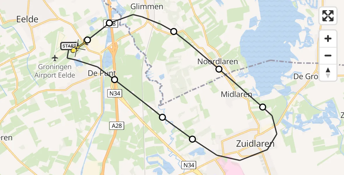 Routekaart van de vlucht: Lifeliner 4 naar Groningen Airport Eelde