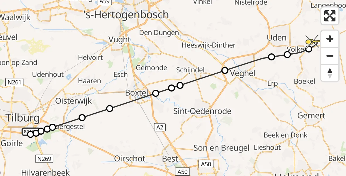 Routekaart van de vlucht: Lifeliner 3 naar Vliegbasis Volkel