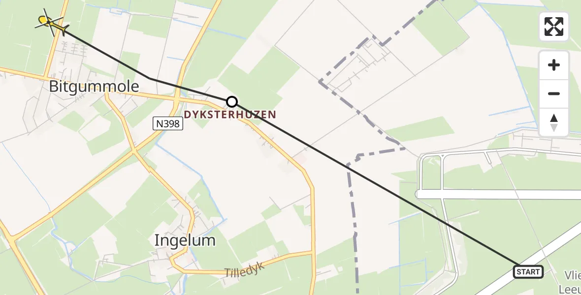Routekaart van de vlucht: Ambulancehelikopter naar Bitgummole