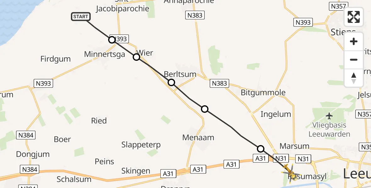 Vluchtroute Ambulancehelikopter St.-Jacobiparochie - , 27 januari 2024, 03:51