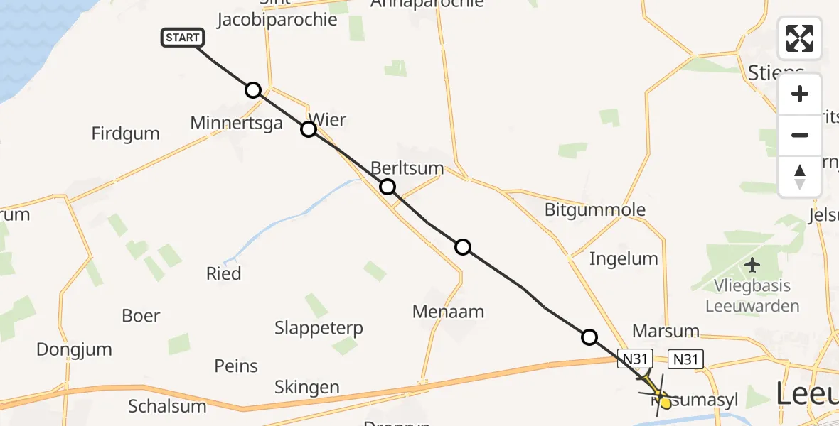 Routekaart van de vlucht: Ambulancehelikopter naar 