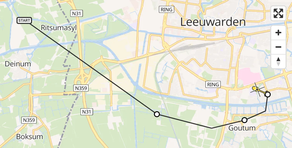 Routekaart van de vlucht: Ambulanceheli naar Leeuwarden