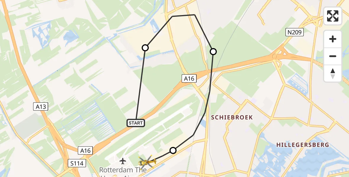 Vluchtroute Traumahelikopter Rotterdam The Hague Airport - Rotterdam The Hague Airport, 27 januari 2024, 05:39