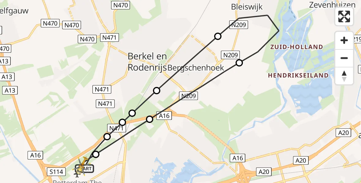 Vluchtroute Traumahelikopter Rotterdam The Hague Airport - Rotterdam The Hague Airport, 27 januari 2024, 07:10