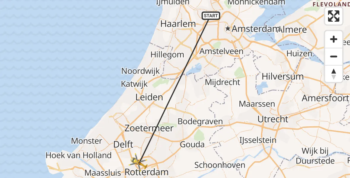 Vluchtroute Traumahelikopter Amsterdam Heliport - Rotterdam The Hague Airport, 27 januari 2024, 08:01