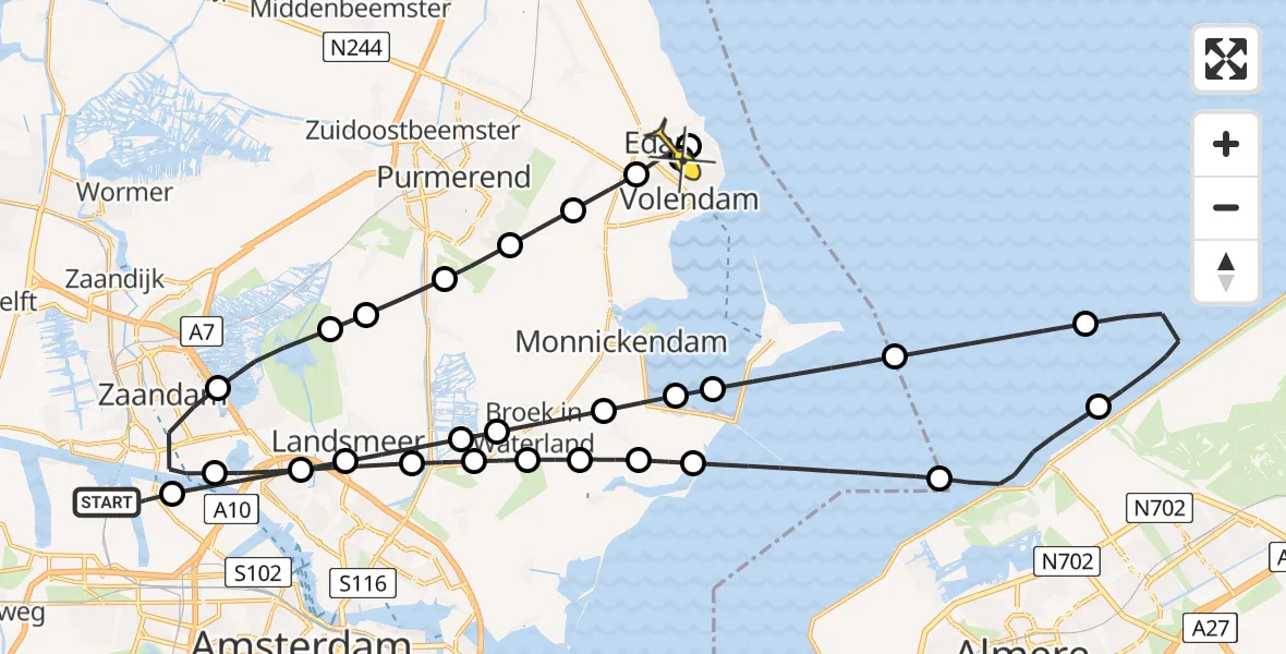 Routekaart van de vlucht: Lifeliner 1 naar Edam