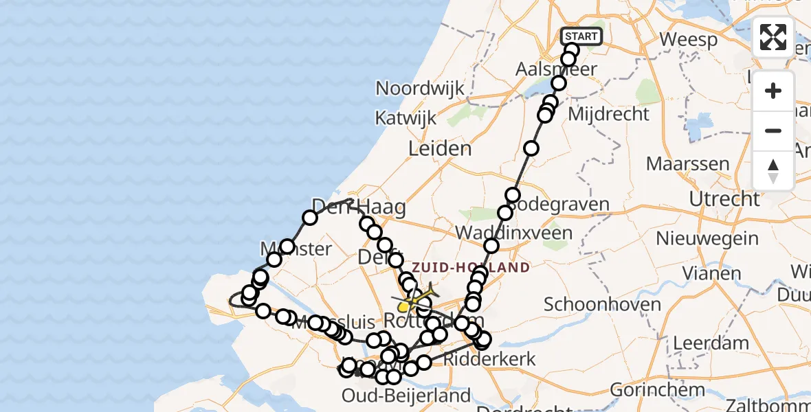 Routekaart van de vlucht: Politieheli naar Rotterdam The Hague Airport