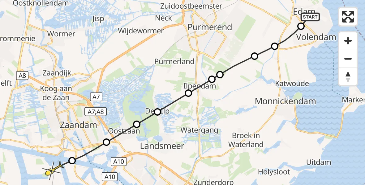 Routekaart van de vlucht: Lifeliner 1 naar Amsterdam Heliport