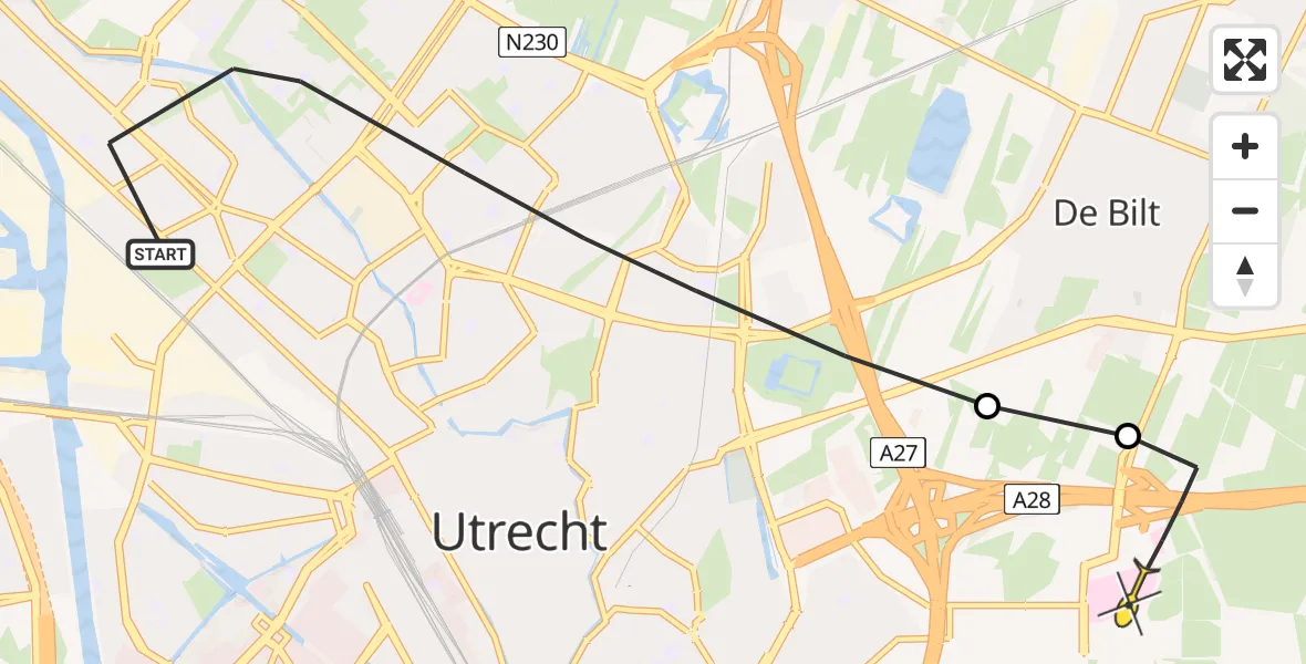 Routekaart van de vlucht: Lifeliner 2 naar Universitair Medisch Centrum Utrecht