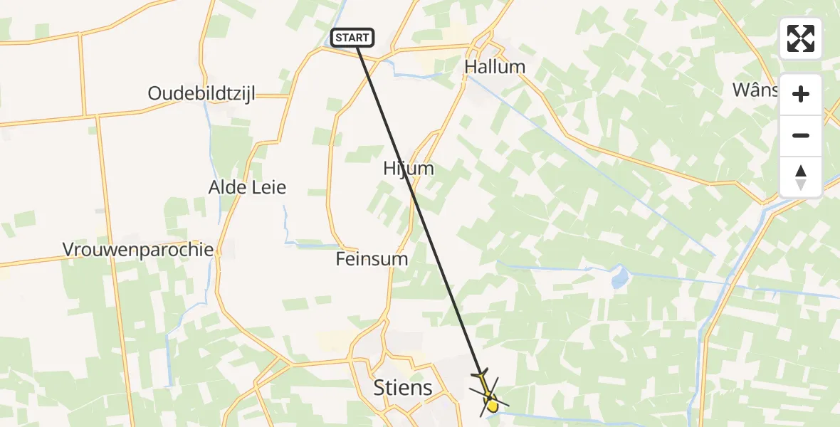 Routekaart van de vlucht: Ambulancehelikopter naar Stiens