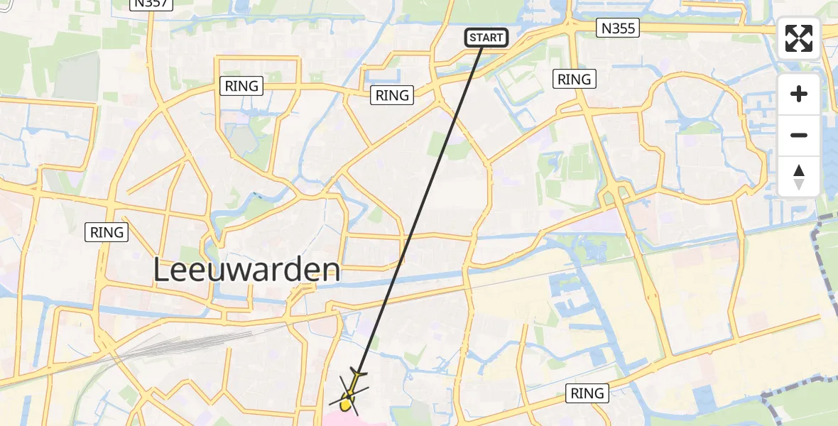 Routekaart van de vlucht: Ambulancehelikopter naar Leeuwarden