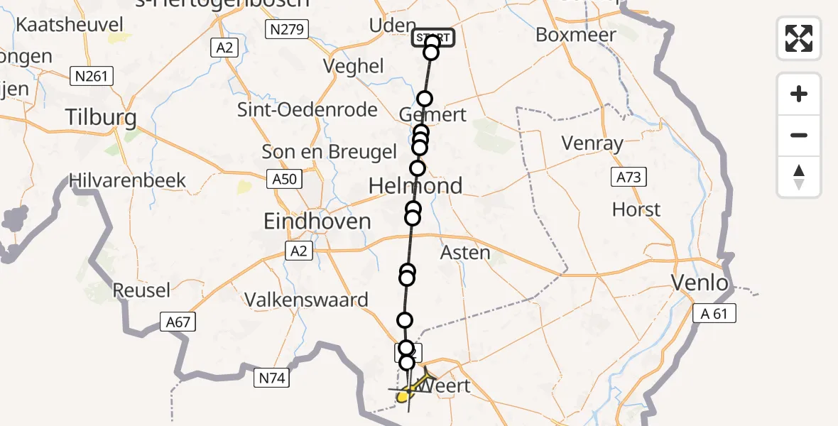 Routekaart van de vlucht: Lifeliner 3 naar Weert