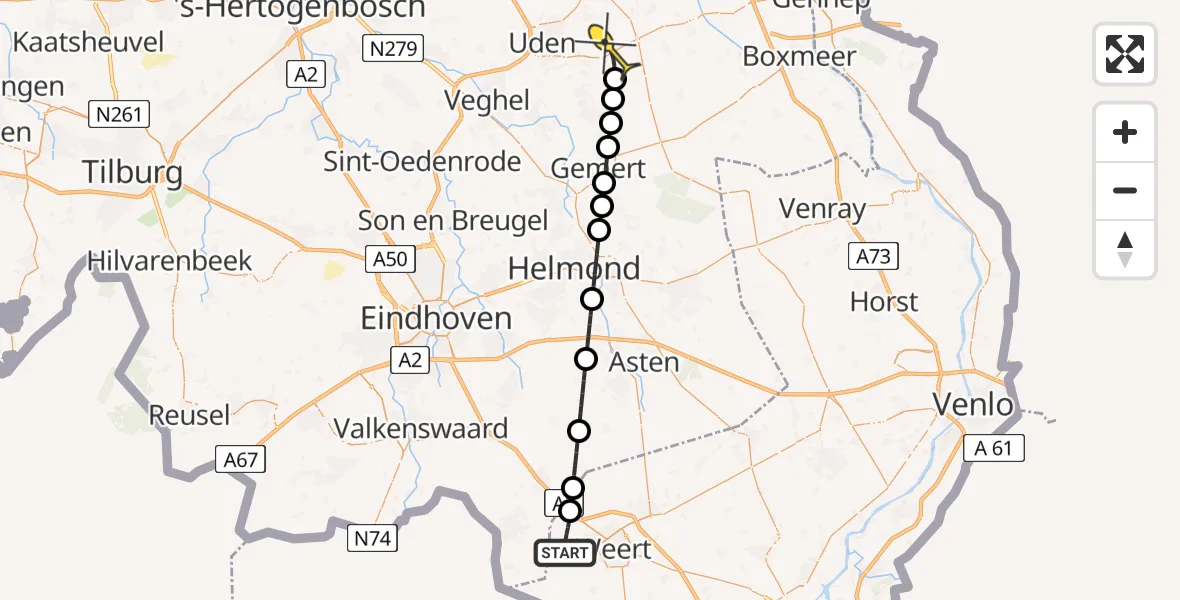 Routekaart van de vlucht: Lifeliner 3 naar Vliegbasis Volkel