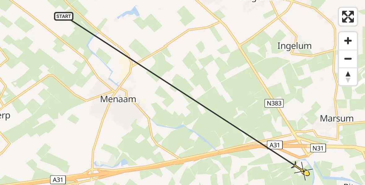 Routekaart van de vlucht: Ambulancehelikopter naar Marsum