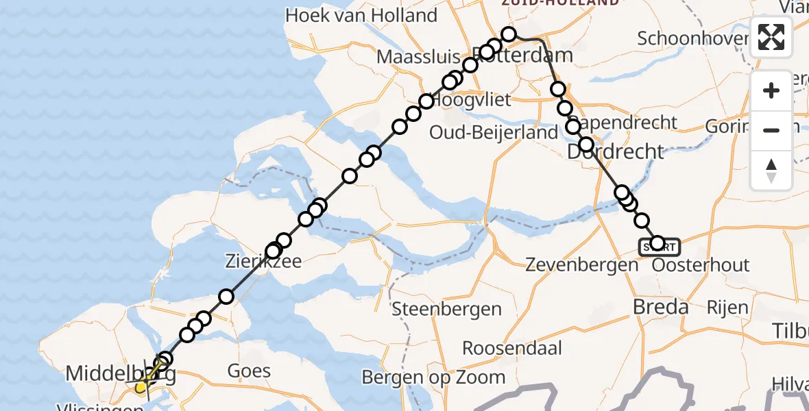 Routekaart van de vlucht: Lifeliner 2 naar Nieuw- en Sint Joosland