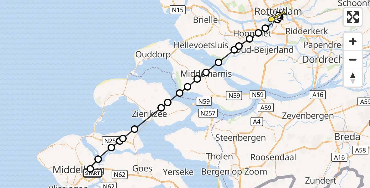 Routekaart van de vlucht: Lifeliner 2 naar Erasmus MC