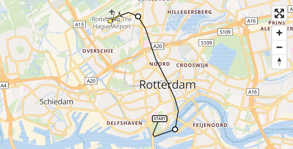 Routekaart van de vlucht: Lifeliner 2 naar Rotterdam The Hague Airport