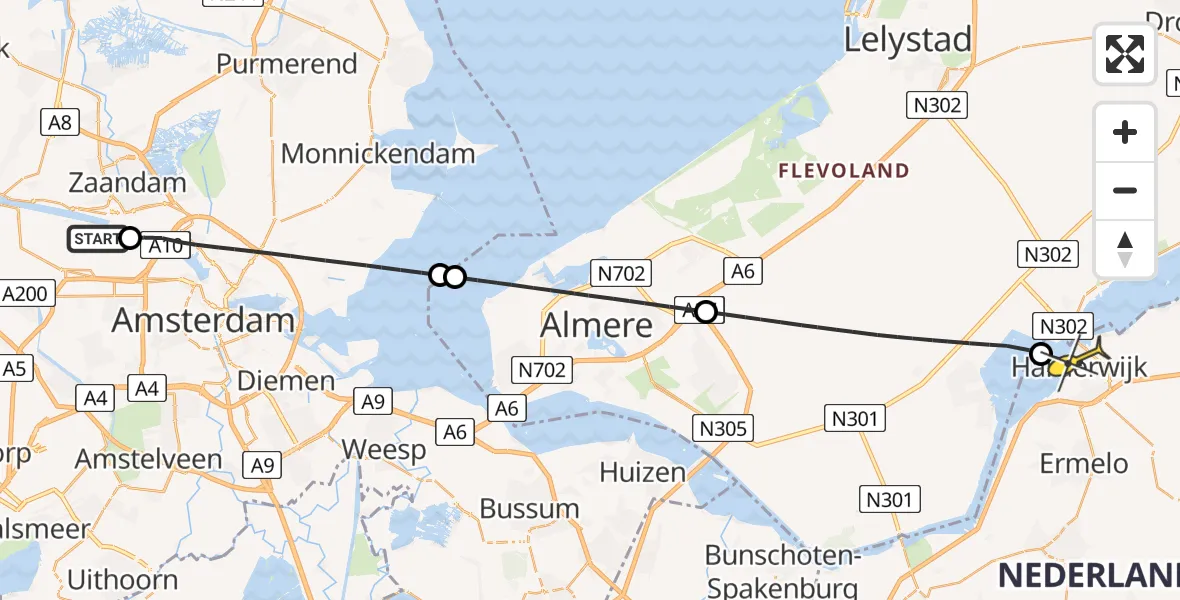 Routekaart van de vlucht: Lifeliner 1 naar Harderwijk