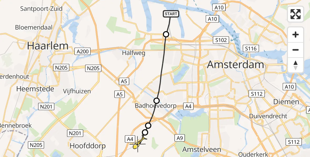 Routekaart van de vlucht: Lifeliner 1 naar Luchthaven Schiphol