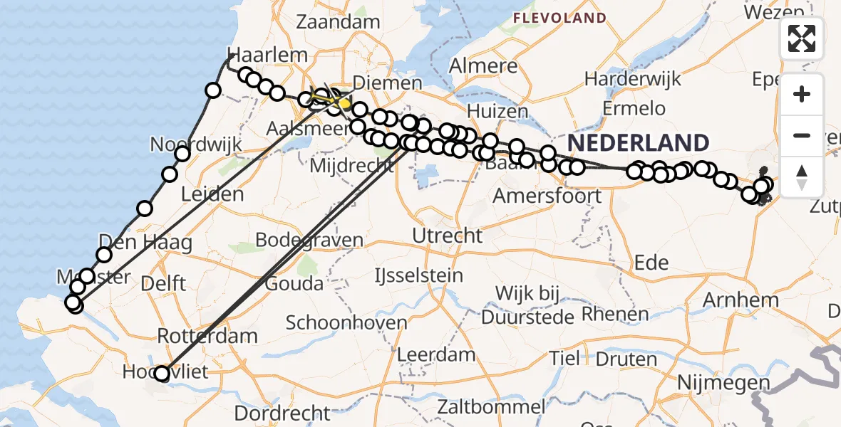 Routekaart van de vlucht: Politieheli naar Schiphol