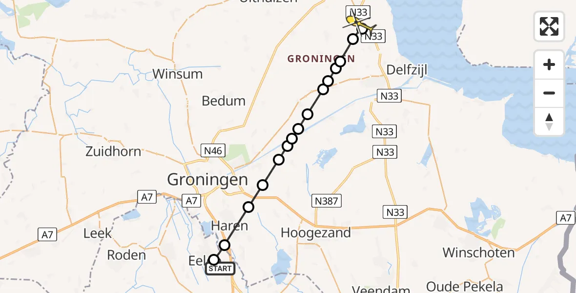 Routekaart van de vlucht: Lifeliner 4 naar Losdorp