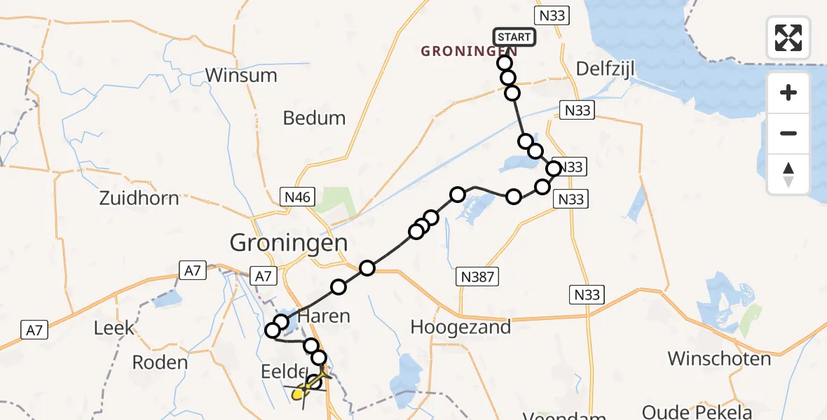 Routekaart van de vlucht: Lifeliner 4 naar Groningen Airport Eelde