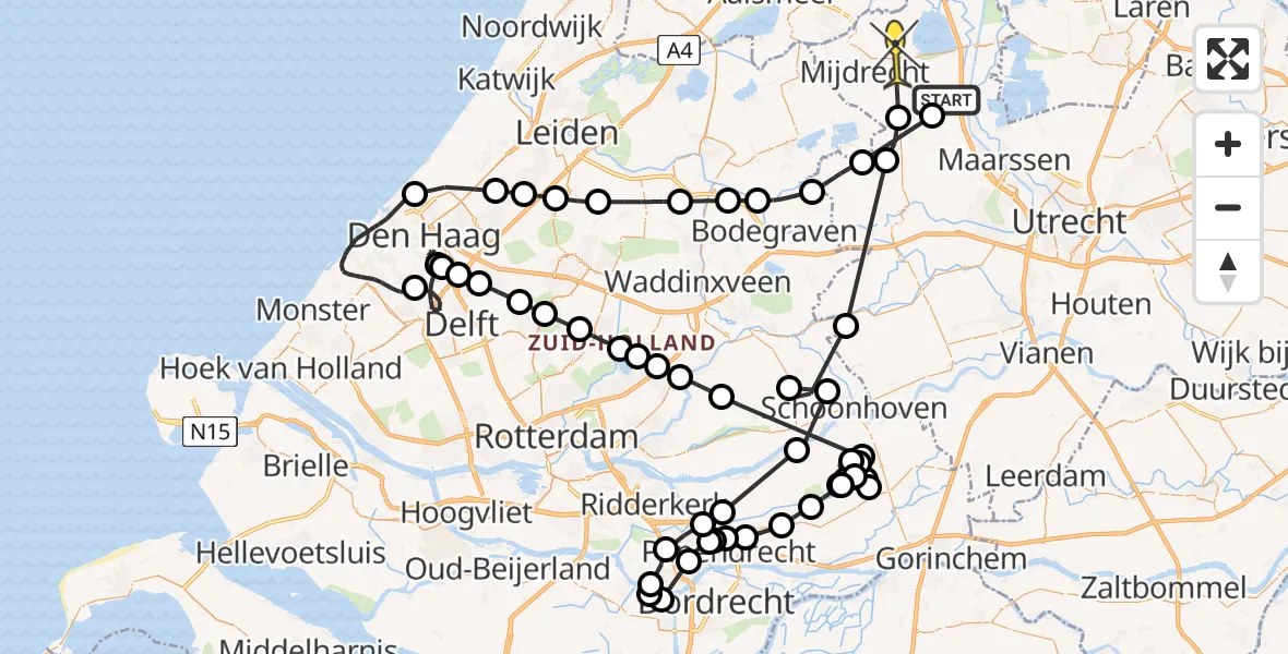 Routekaart van de vlucht: Politieheli naar Waverveen