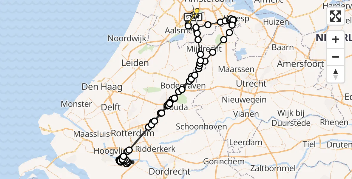 Routekaart van de vlucht: Politieheli naar Schiphol