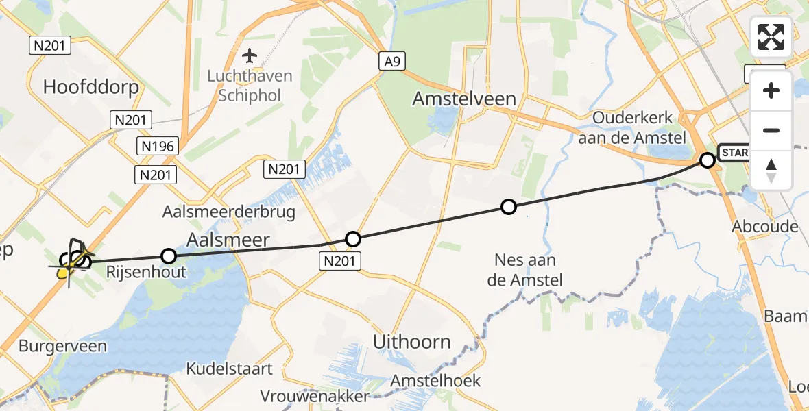 Routekaart van de vlucht: Lifeliner 1 naar Hoofddorp