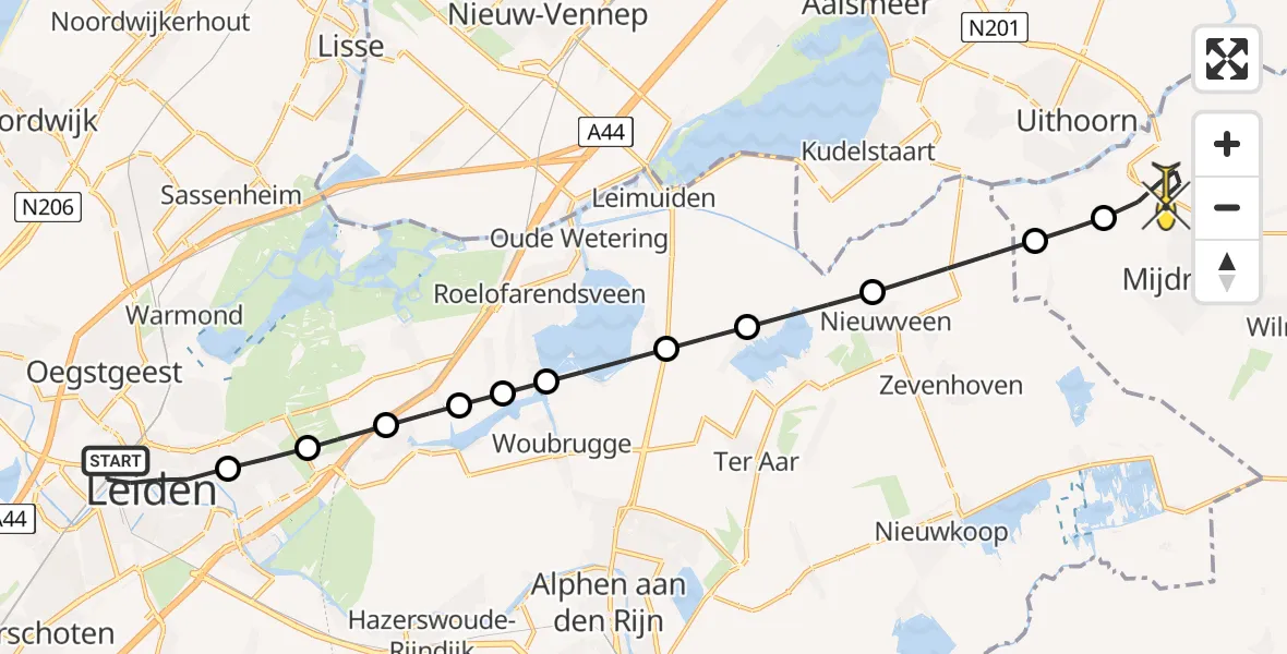 Routekaart van de vlucht: Lifeliner 1 naar Mijdrecht