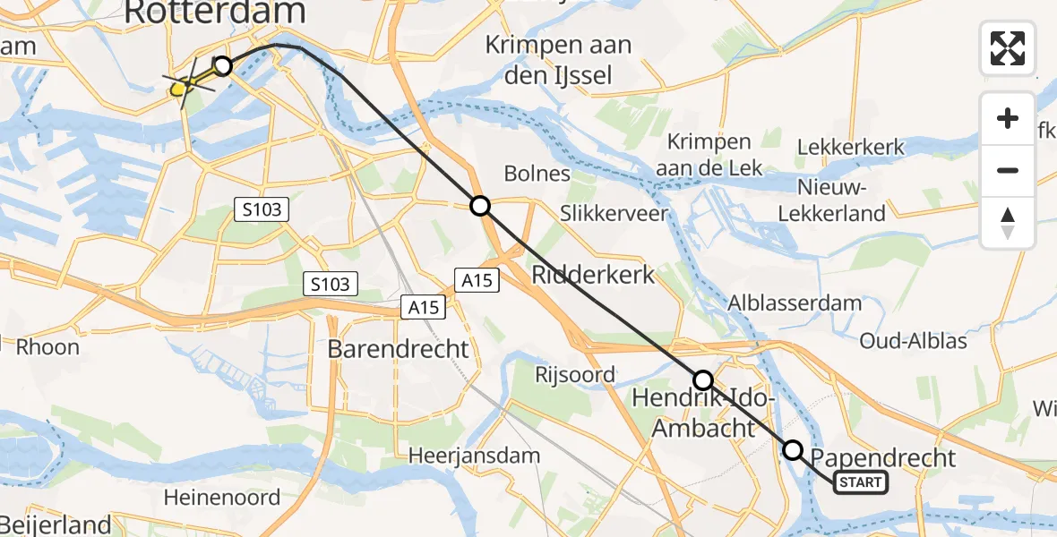 Routekaart van de vlucht: Lifeliner 2 naar Erasmus MC