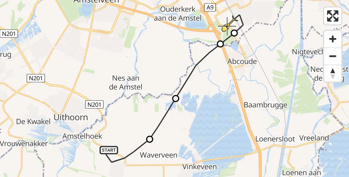 Routekaart van de vlucht: Lifeliner 1 naar Academisch Medisch Centrum (AMC)