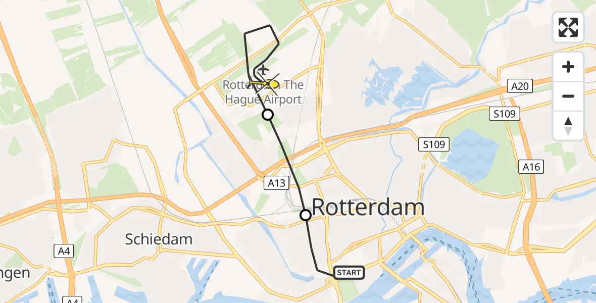 Routekaart van de vlucht: Lifeliner 2 naar Rotterdam The Hague Airport