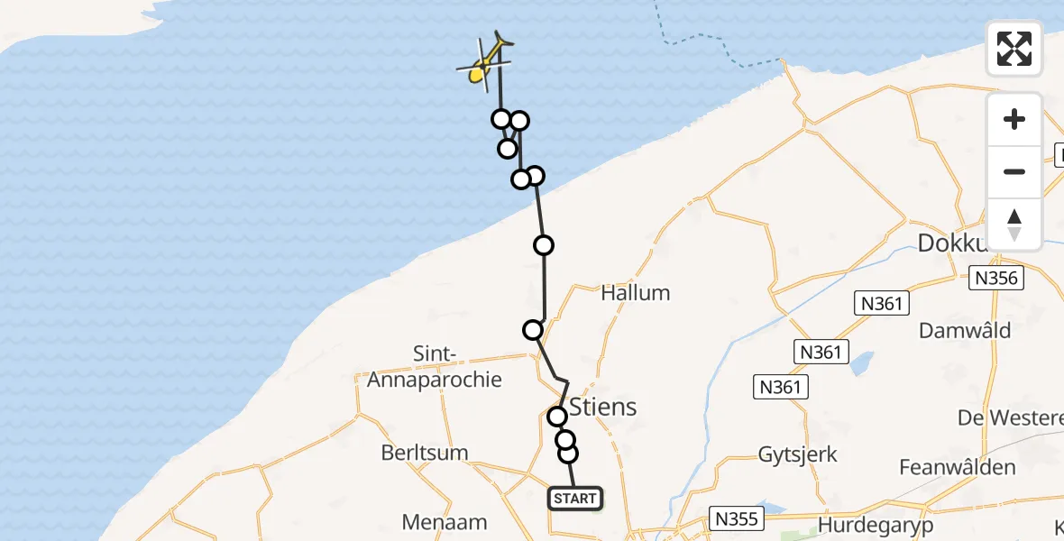 Routekaart van de vlucht: Ambulanceheli naar Ballum