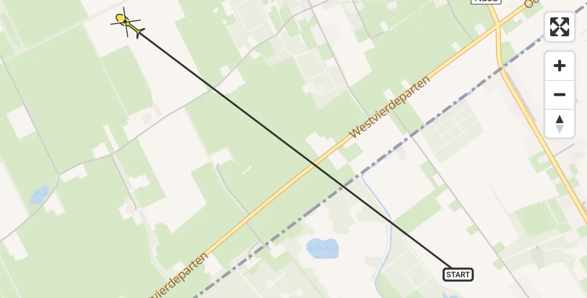 Routekaart van de vlucht: Ambulancehelikopter naar Vinkega