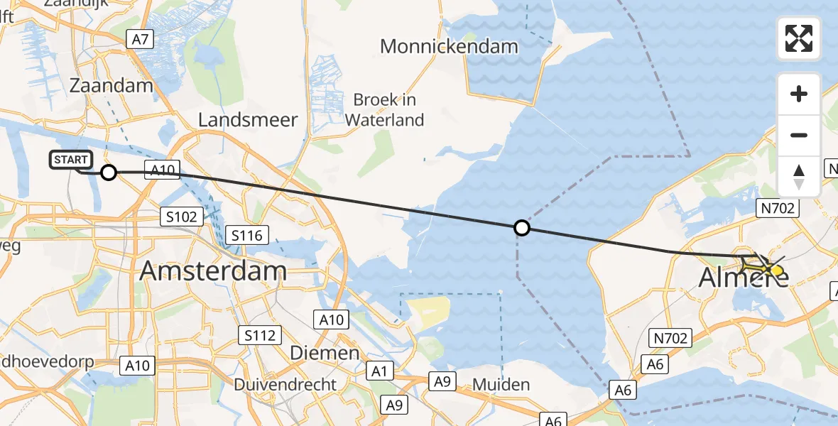 Routekaart van de vlucht: Lifeliner 1 naar Almere