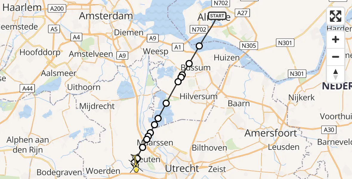 Routekaart van de vlucht: Lifeliner 1 naar Vleuten