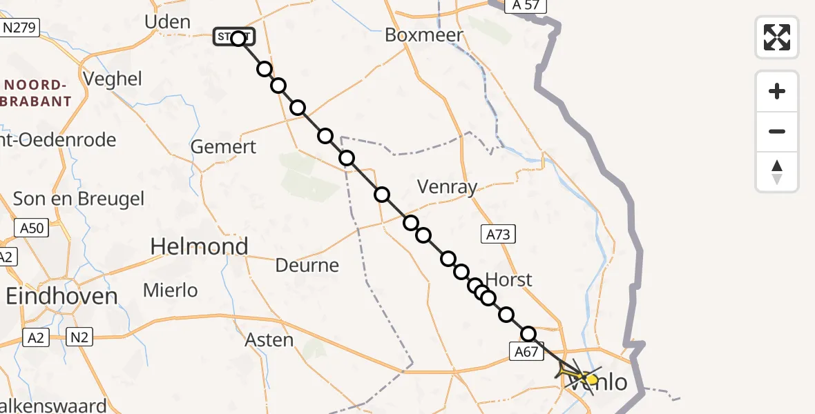 Routekaart van de vlucht: Lifeliner 3 naar Venlo, Nieuwedijk