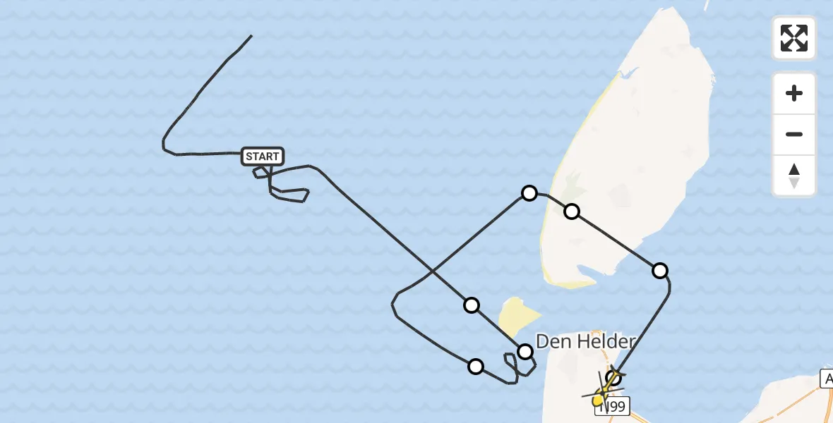 Routekaart van de vlucht: Kustwachthelikopter naar Vliegveld De Kooy, Oostoeverweg